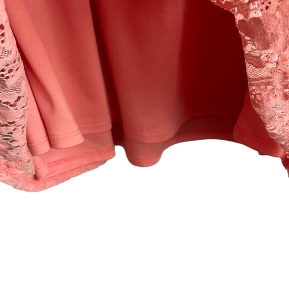 Catherines Women Top 2X Peach Floral Lace Overlay Eyelet Inlet Flowy Feminine - Picture 5 of 13